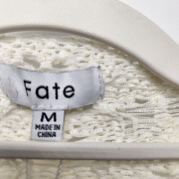 NWT Fate Creamy White Crochet Back Knit Sweater Open Cardigan Women's M - Picture 2 of 9